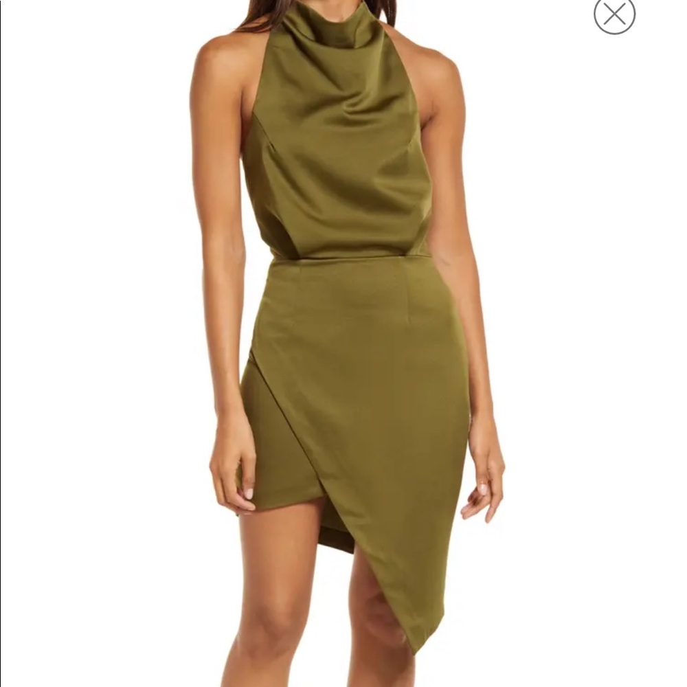 NWT Asymmetric Cocktail Dress in Khaki/Olive